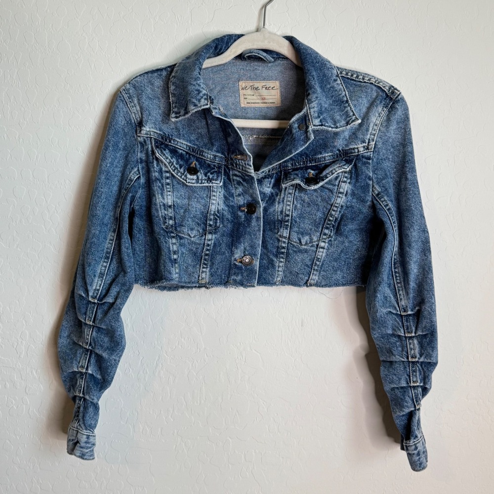 We The Free Ollie Femme Cropped Denim Trucker Jacket Preppy Women's Cropped - Picture 1 of 10